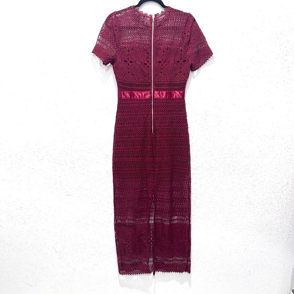 Lulus Love For You Burgundy Crochet Lace Short Sleeve Maxi Dress M - Picture 9 of 12
